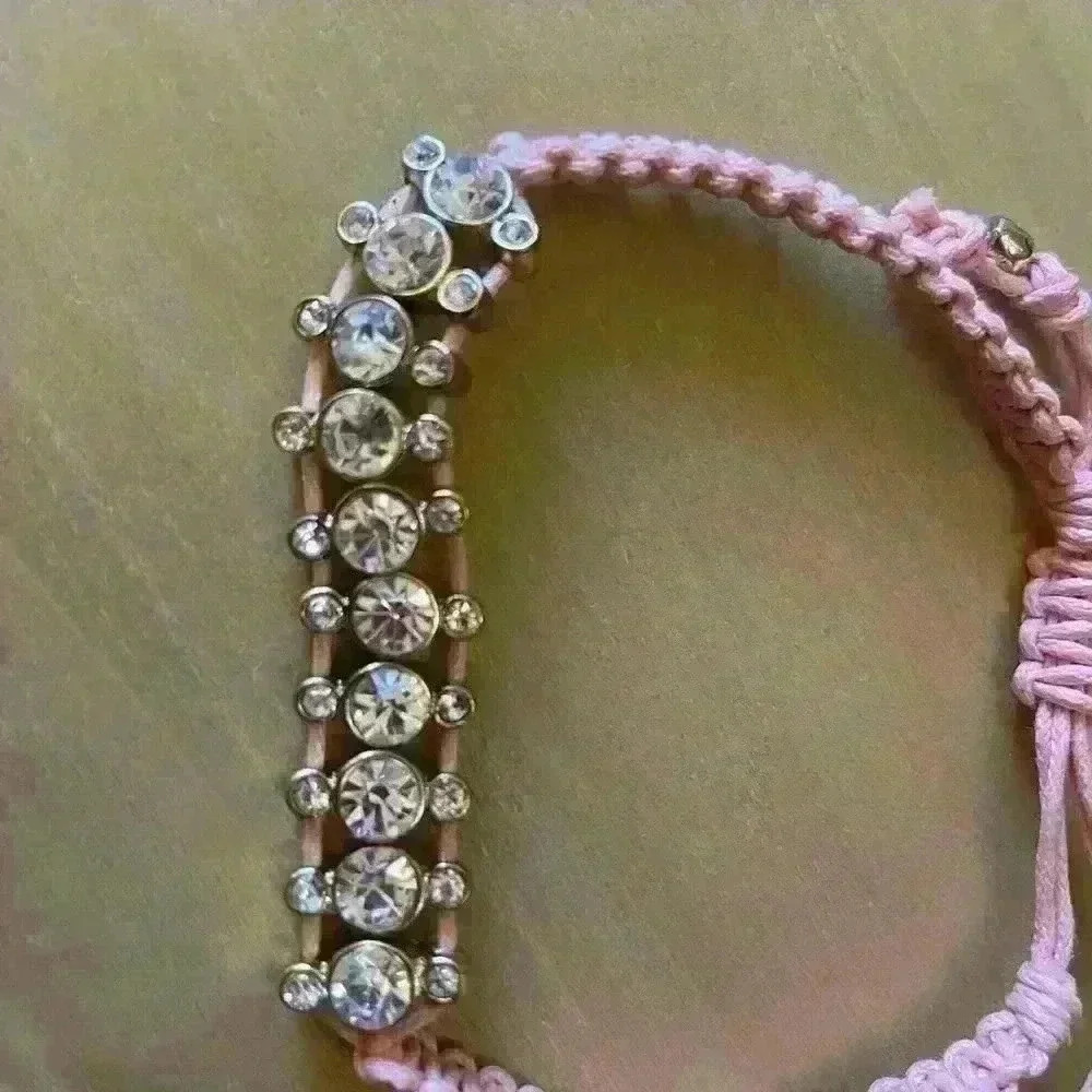 diamond strand on pink ties bracelet - Picture 4 of 9